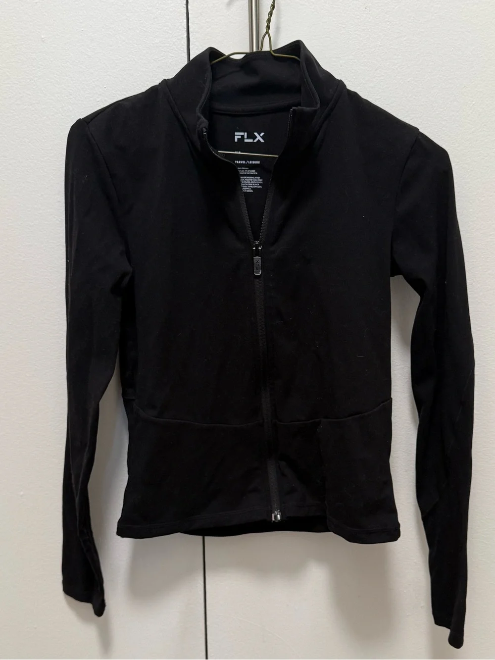 FLX Women’s Black Full-Zip Long Sleeve Workout Top, XS - Picture 1 of 3